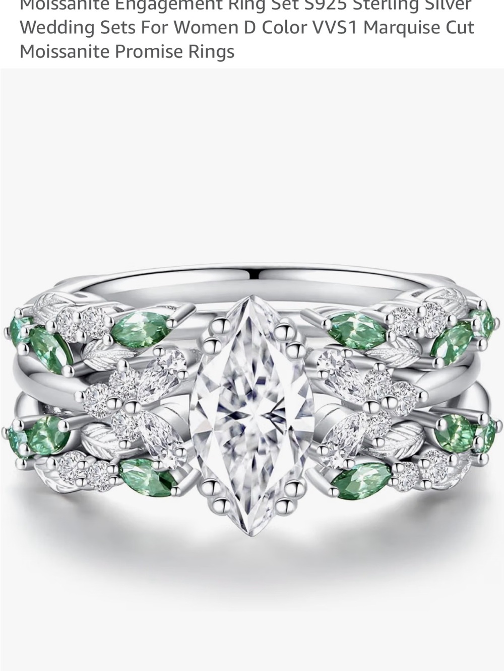 2K Moissanite Marquise Crystal & Teal Bridal Set S925 Sterling 18K WG Plating
